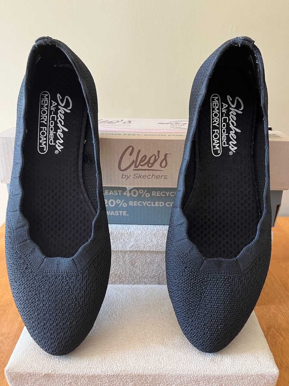 Skechers Cleo's Black Knit Slip-On Flats